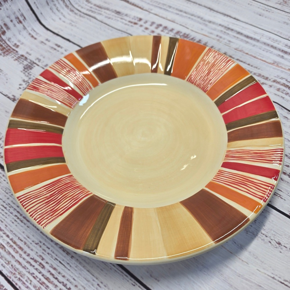 Pottery Barn Dinner Plate 10.75in Multicolor Excellent Striped Sausalito